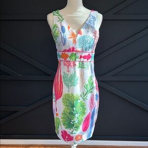 Gretchen Scott Designs Colorful Coral Print Sleeveless Dress, Size Small
